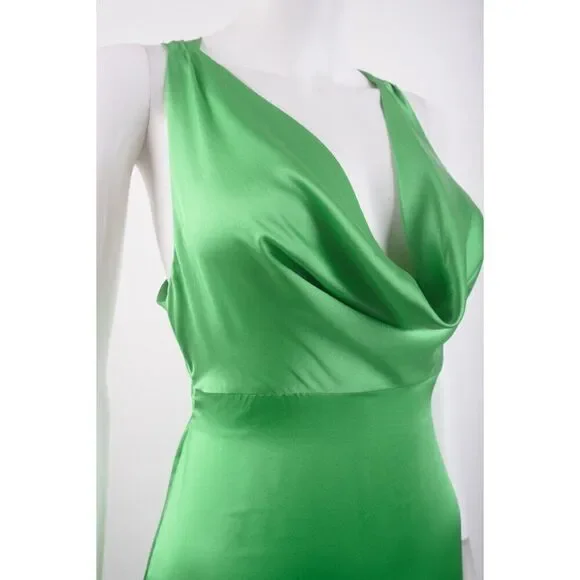 Massimo Dutti Studio Womens Silk Dress Maxi Draped Formal S Green 9050/952 NWT